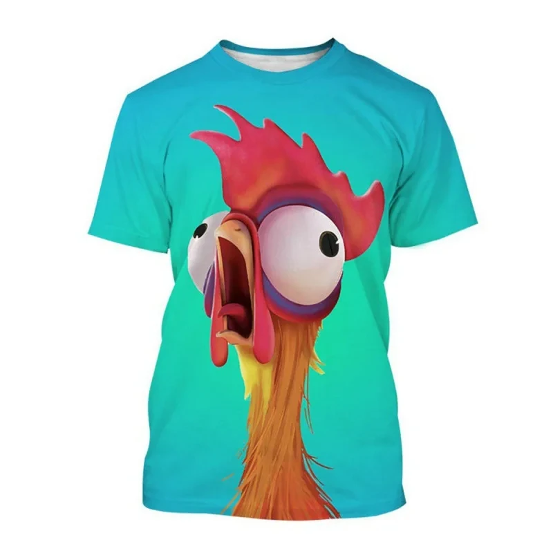 Camiseta engraçada de frango infantil, desenho animado 3D, manga curta, moda infantil, menina, menino, verão, de 3 a 14 anos