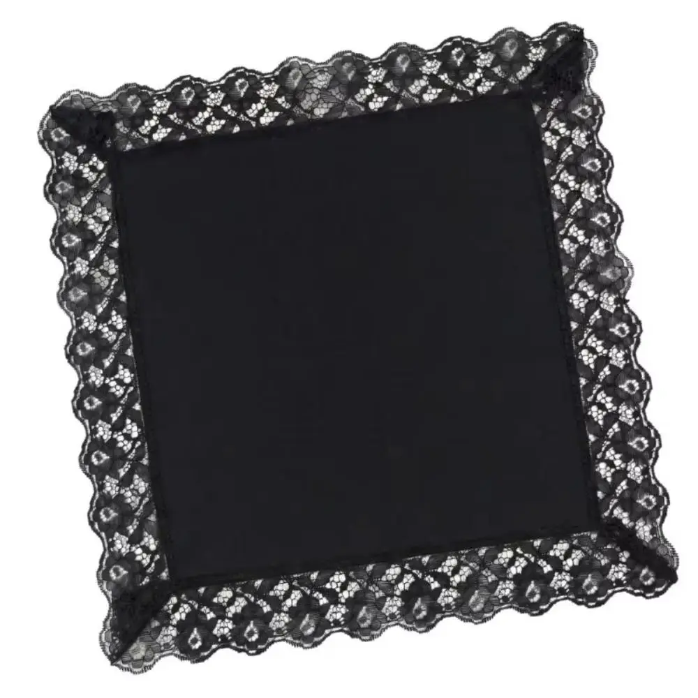 Large Size 45.5cm Lace Handkerchief Black Decorative Lace Trim Vintage Handkerchief Breathable Cotton Soft Fabric