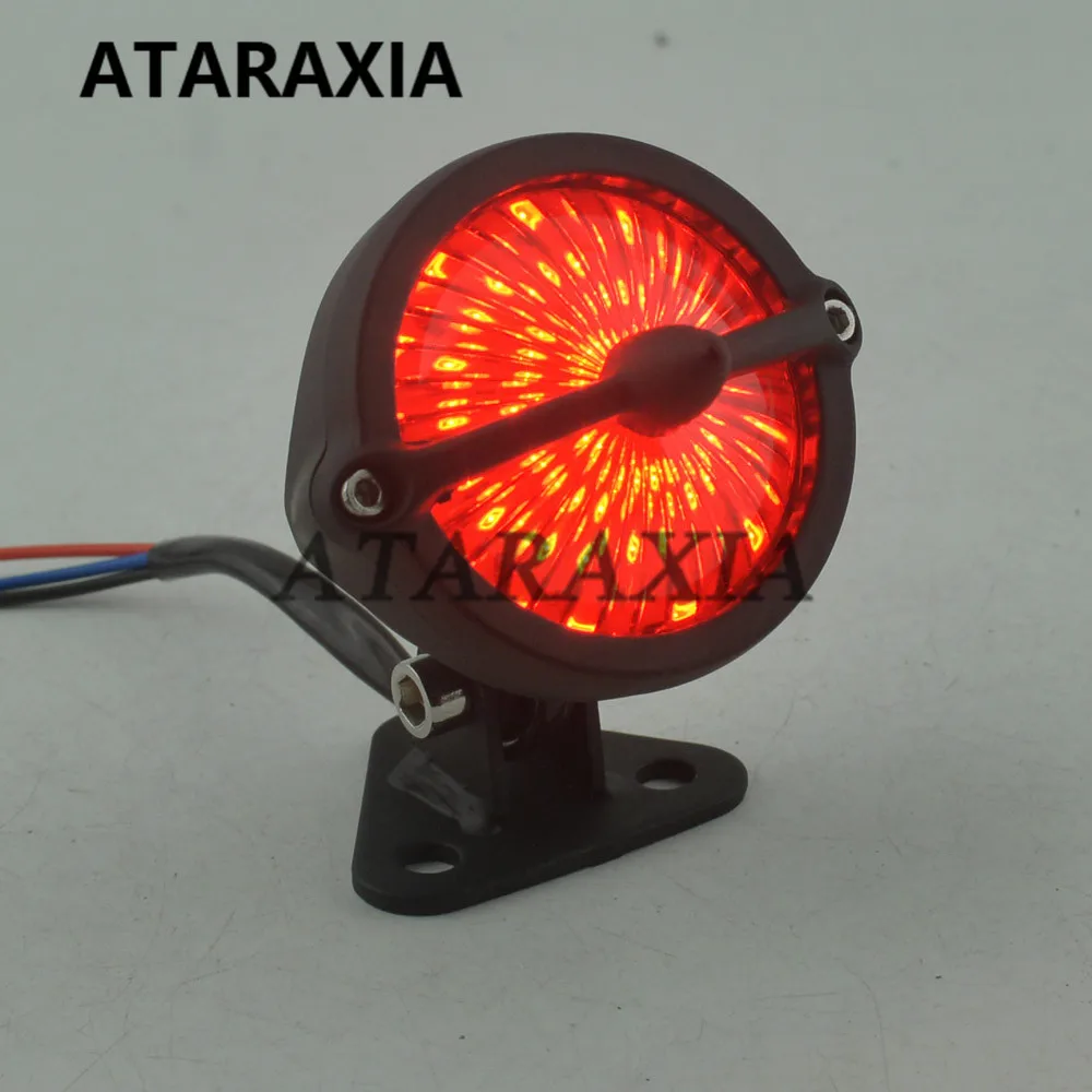 Retro Motorcycle Round Cafe Racer LED Tail Light For Harley Cruiser Scooter Chopper Bobber Universal 12V Brake Stop Lamp Taillig