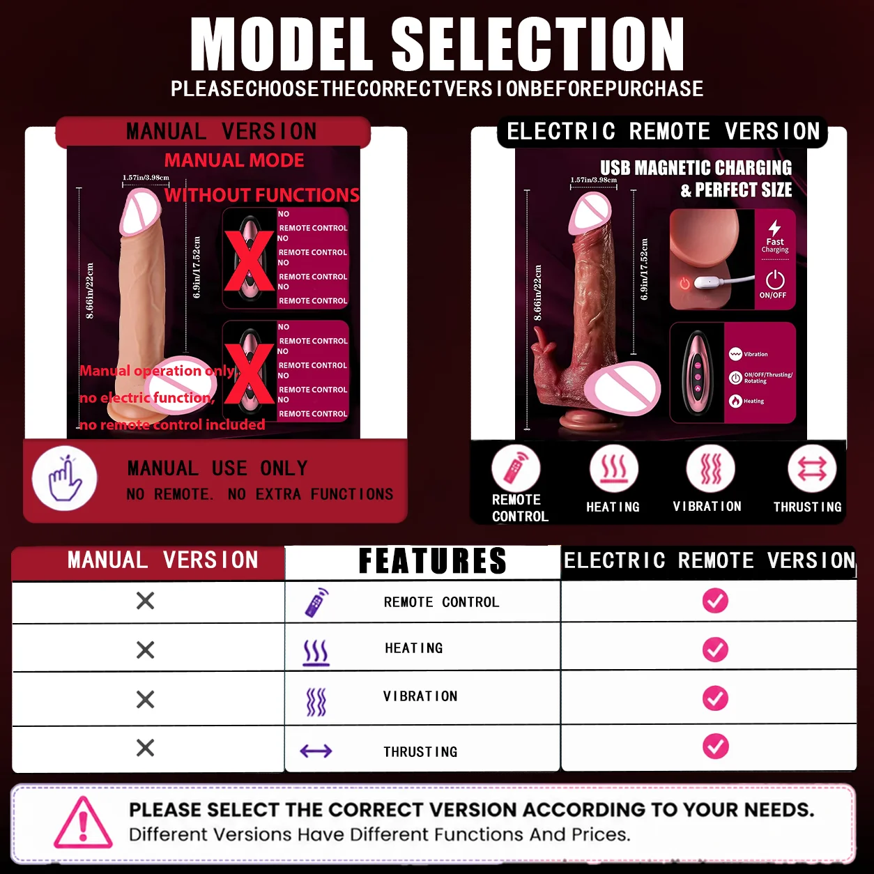 Dildo  Rechargeable 8.9-inch Vaginal Vibrator Dildo with 9 Thrust & Vibration Modes Warm G-spot Stimulator Powerful Suction Cup Lithium Battery Adult Sex Toy for Men & Women image 7
