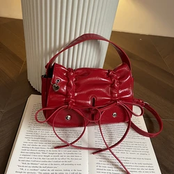 PU Hasp Zipper 2024 New Women's Shoulder Bag Solid Color Bow Trendy Fashion Crossbody Bag Soft Versatile Commuting Handbag