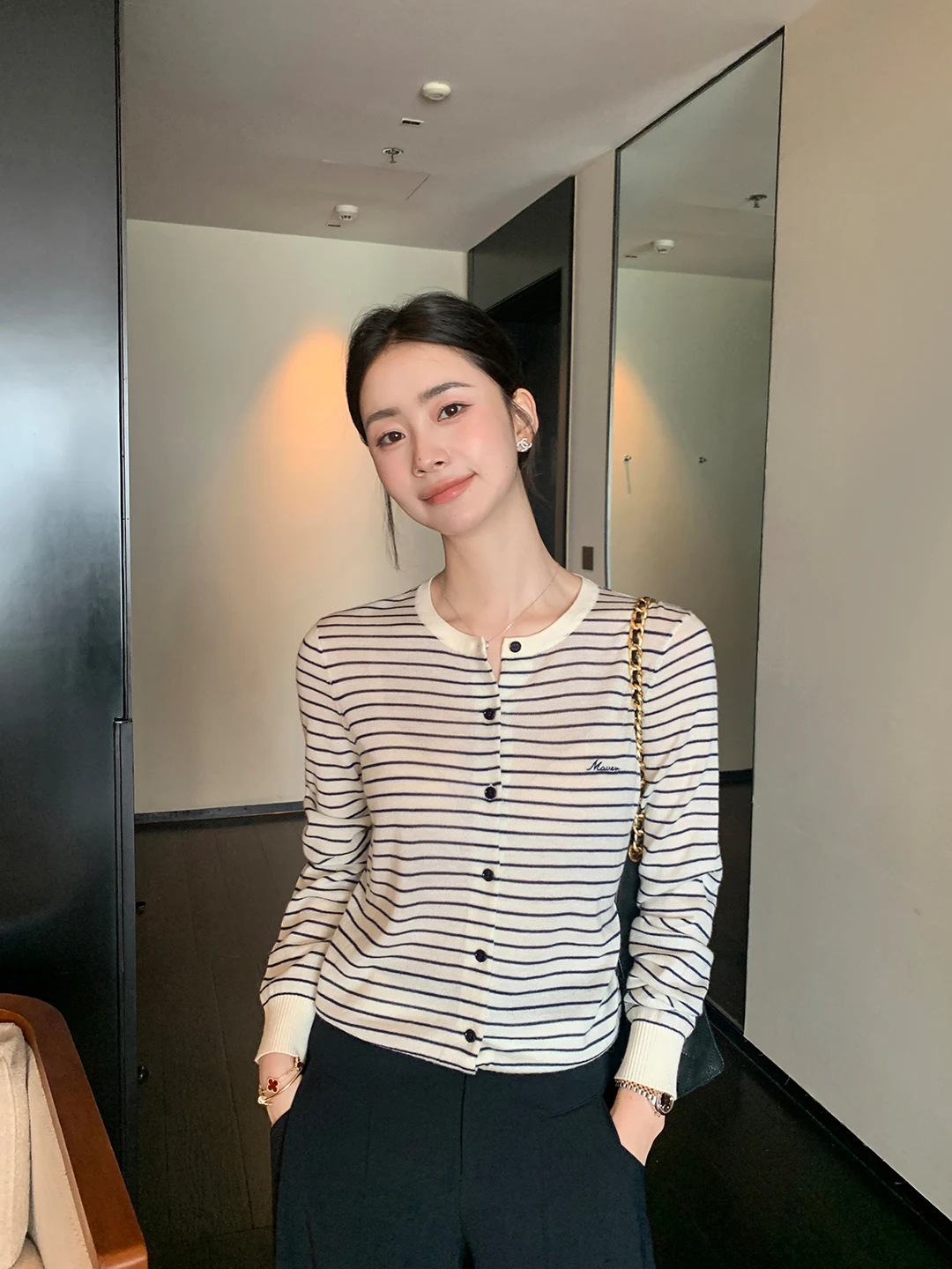 

Классический вязаный свитер Maven Lin High nce в винтажном полоску Ne Long Sve, женский открытый кардиган, топ