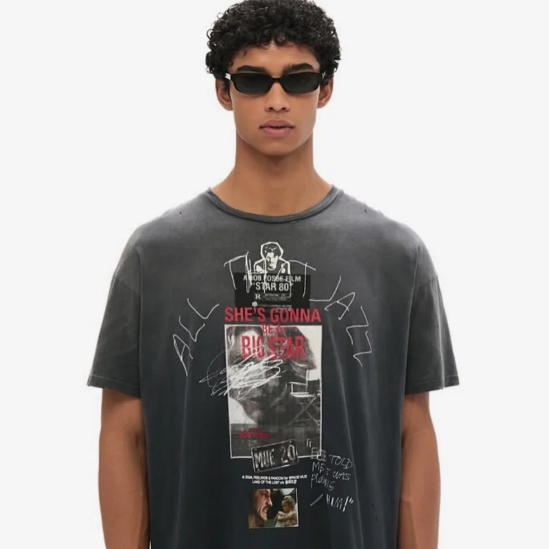 PALY 26SS Heavy Industry Crack Print Summer T-shirt – Trendy Cotton Casual Tops
