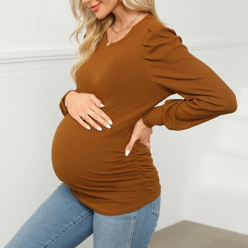 Pregnant Women's Long Sleeved Shirt With Round Neck Can Be Worn Externally Or As A Base Versatile T-shirt