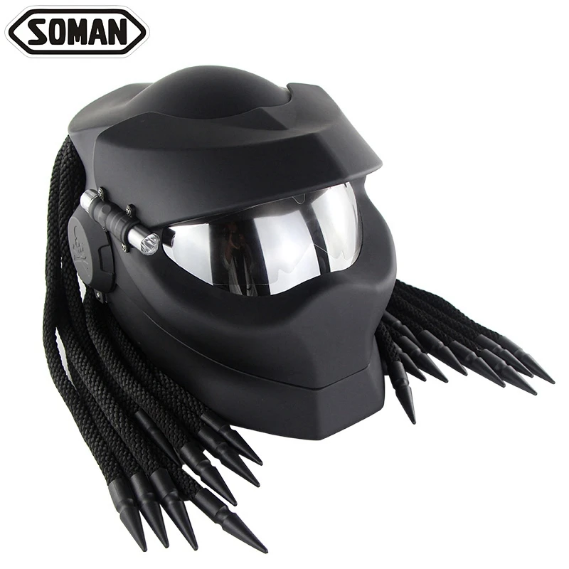 

Customized Predator Motorcycle Full Face Helmets Flip up With Braid Casque Silver Lens Soman SM958