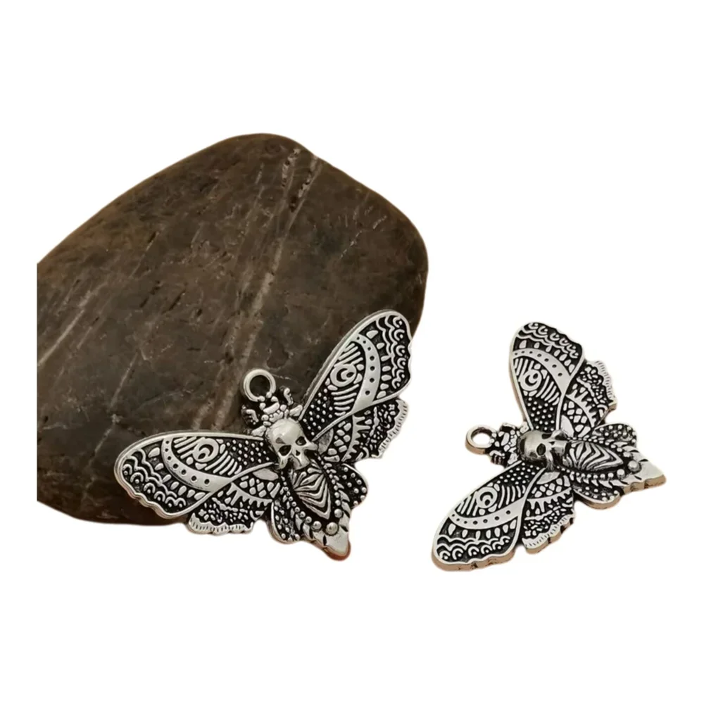 30Pcs Fashion Alloy Death Head Moth Charms Pendants Jewelry Making For DIY Necklace Accessories