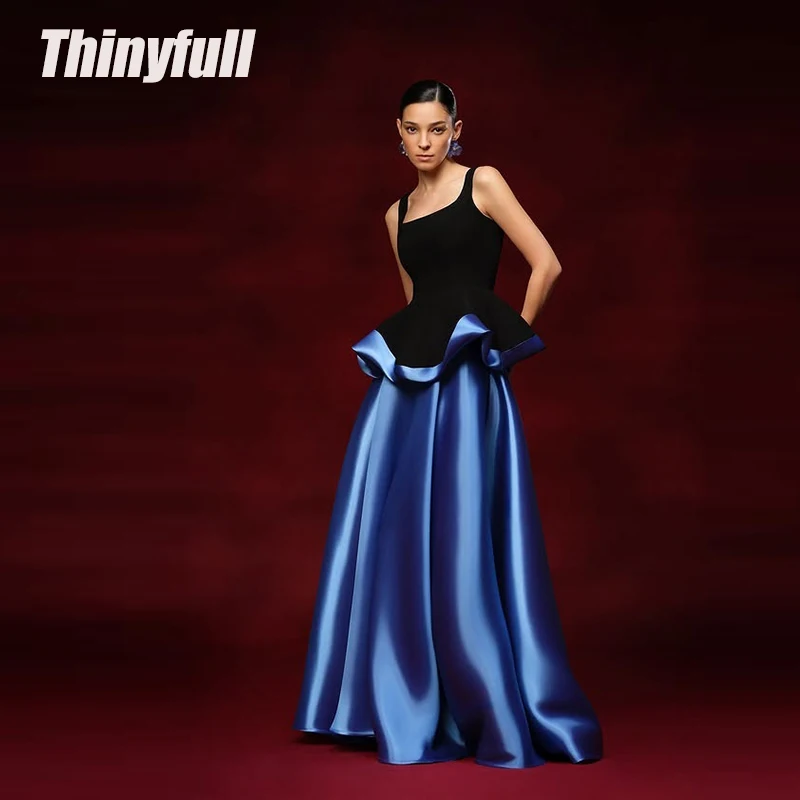 

Thinyfull A-line Satin Arab Prom Dresses Square Collar Sleeveless Evening Gown Long Formal Dress robes de soirée Customized