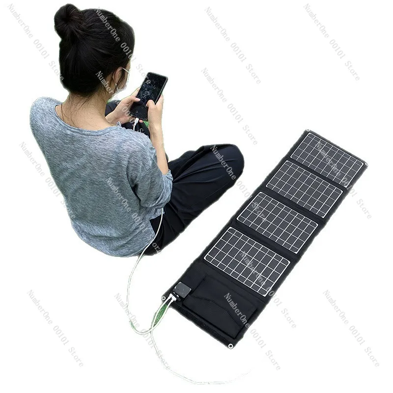 Small solar charging panel, single crystal design 5V/12V/18V fast power bank, foldable outdoor