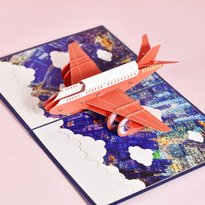 

2Pcs New Creative Handmade 3D Pop-Up Airplane Greeting Card: Versatile for Children's Birthdays and Holidays