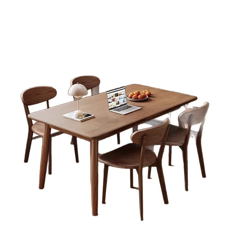

Solid wood dining table household small apartment square wooden walnut dining table and chairs set log rectangular eating table