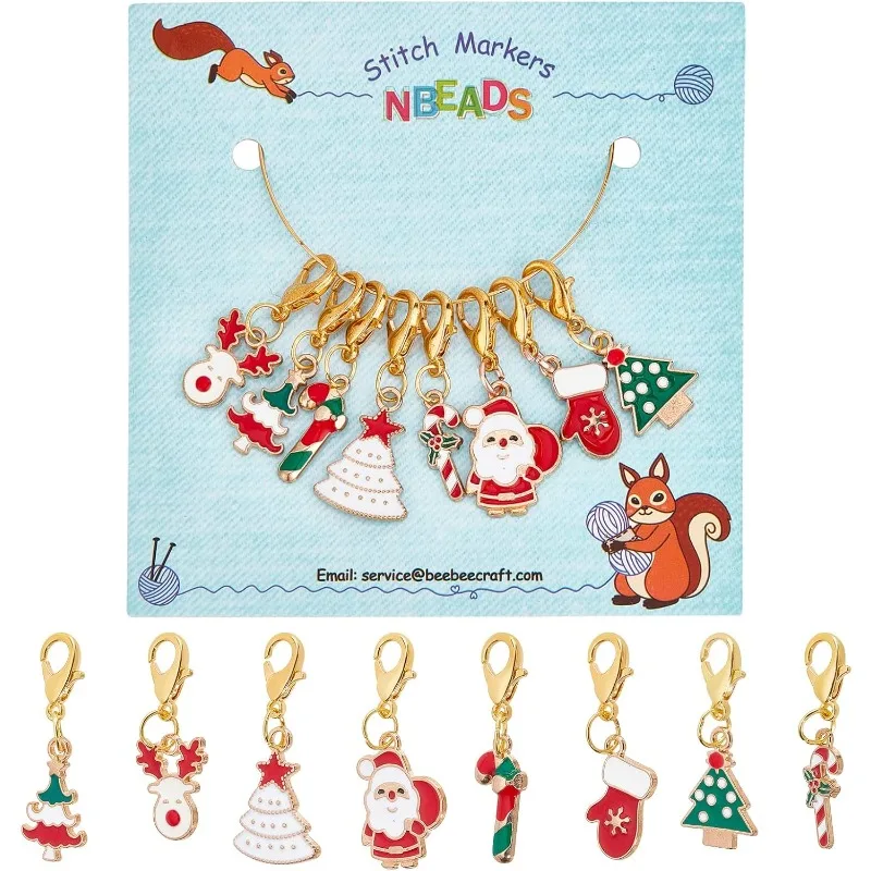 8 قطعة موضوع عيد الميلاد غرزة علامات 8 أنماط شجرة عيد الميلاد/عيد الميلاد الرنة سبيكة المينا الكروشيه غرزة ماركر السحر