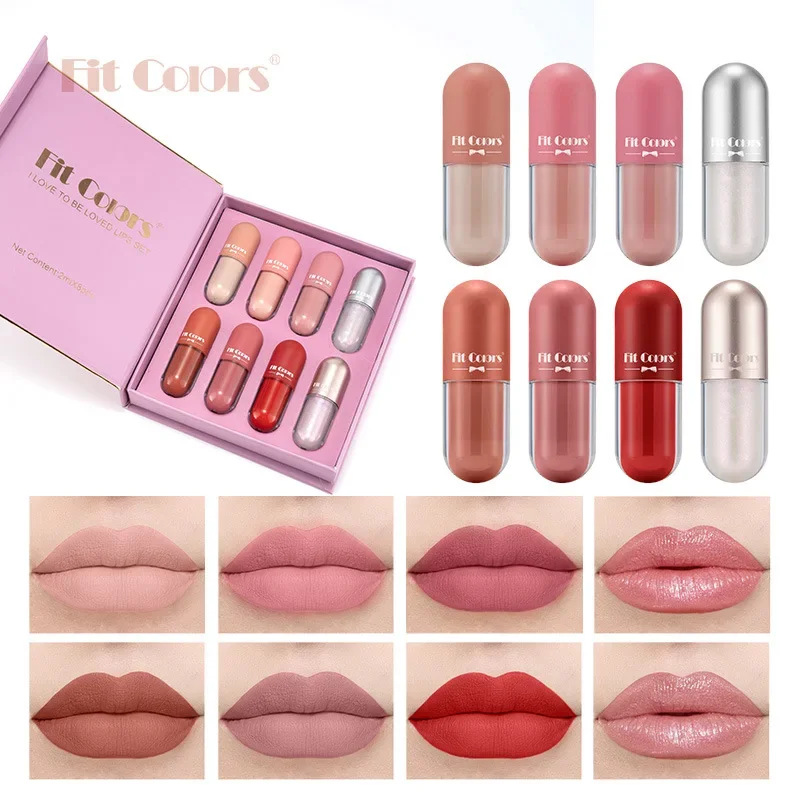 

Fit Colors 8pcs Lip Gloss Set Velvet Finish Long-Lasting Liquid Lipstick Sets Non-Stick Easy to Paint Mist Lip glosses Gift Book