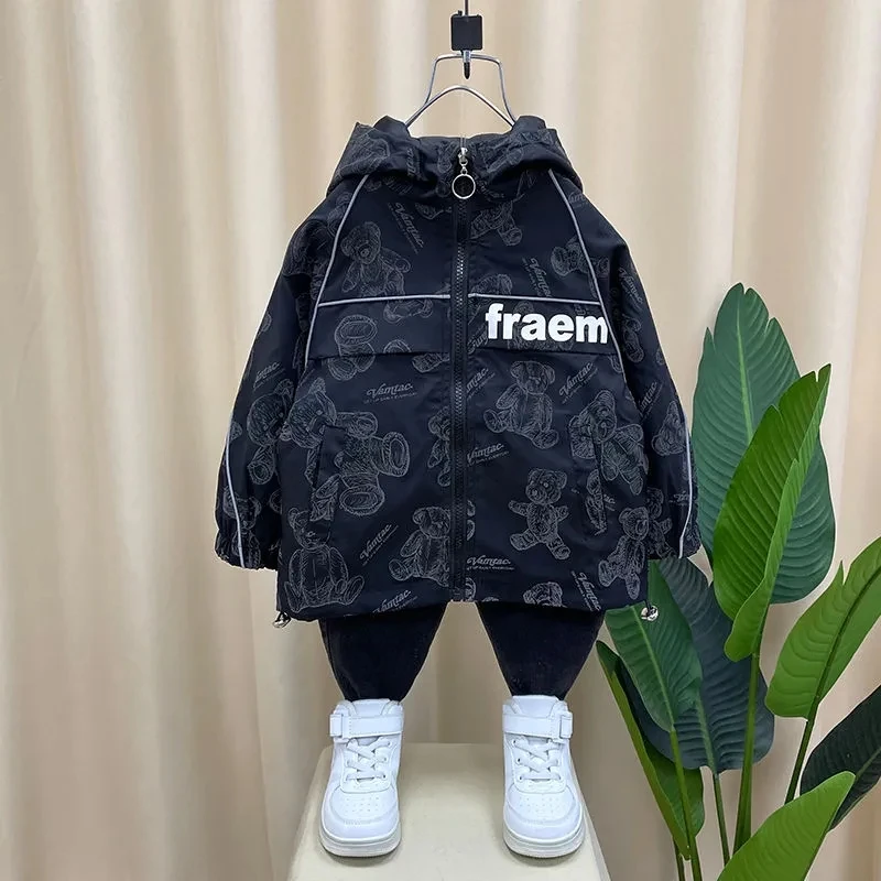 Spring and Autumn Children's Coat 2023 New Foreign Style Boys' Baby Windbreaker Children's Printed Hooded Jacket 3-12Y