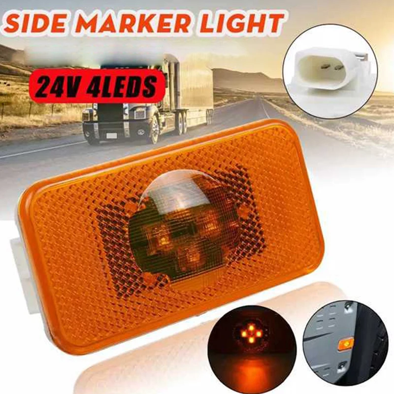 10Pcs 24V Car Truck LED Side Marker Light Amber Indicator Lamp 4 LED For Volvo Trucks FM/FH