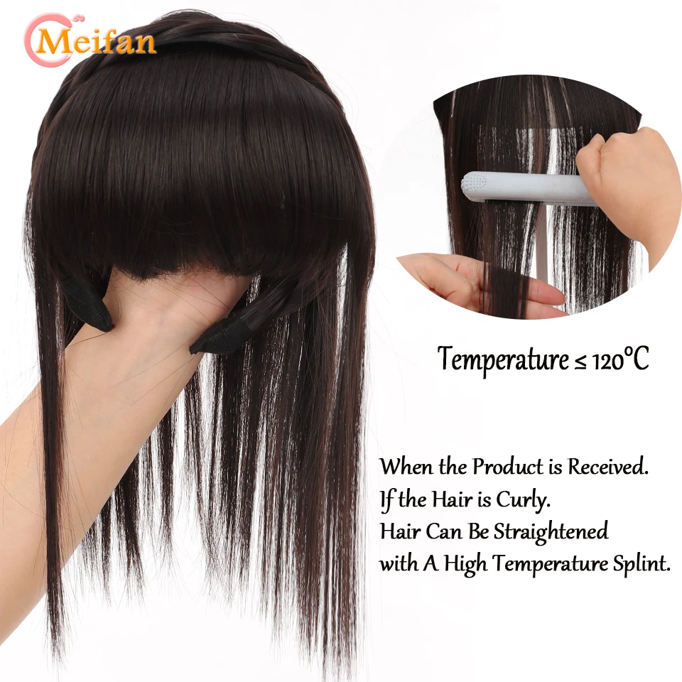 MEIFAN Synthetic Topper Hairpiece With Braids Headband Bangs Fringe Bands Heat Resistant Bangs Clip in Hair Extensions Hairpiece