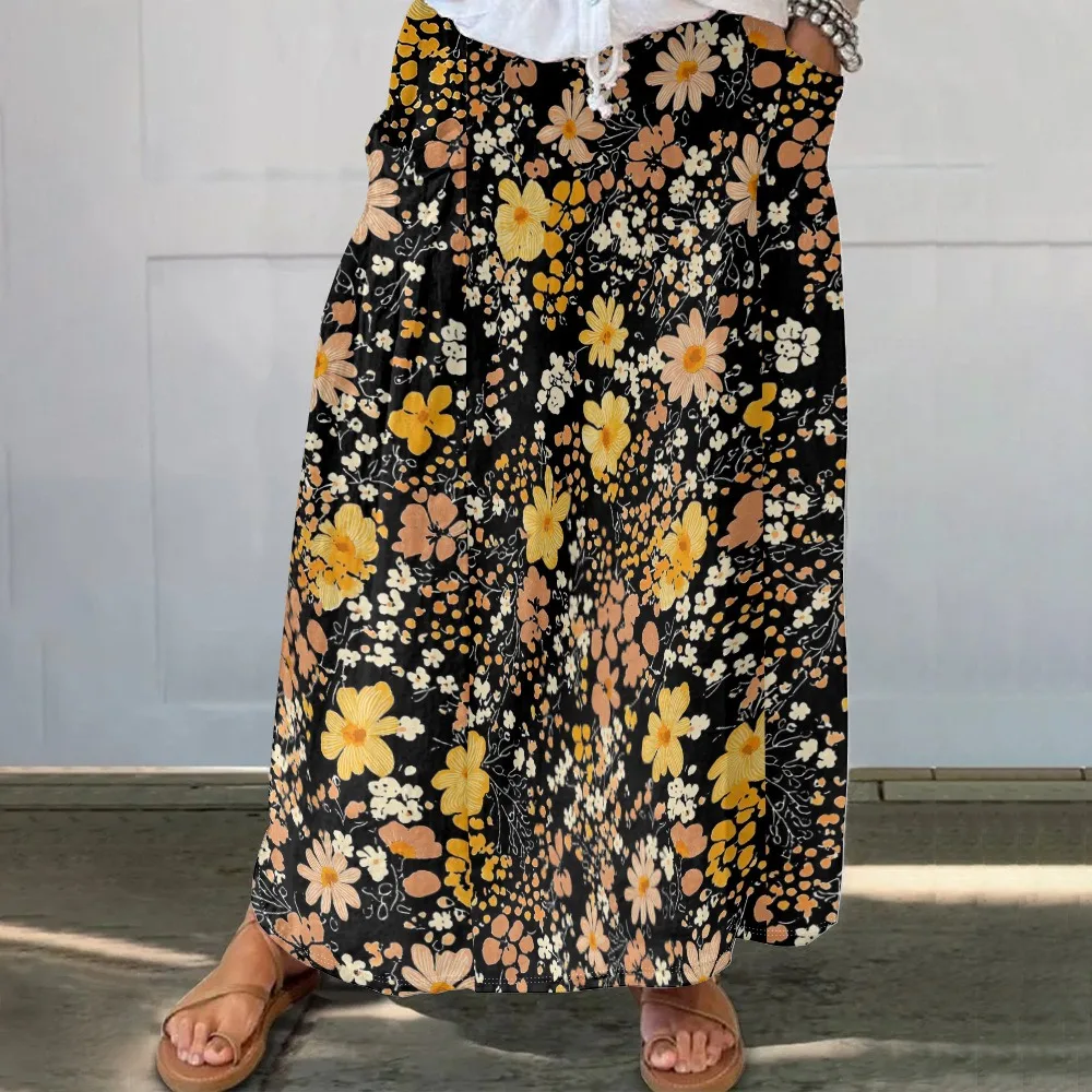 

Women's Vibrant Summer Floral Maxi Skirt Casual Loose Fit with Pockets, Elastic Waist for Beach Dress Vacations Outdoor Comfort