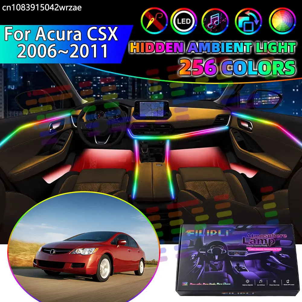 For Acura CSX 2006~2011 Ciimo1.8 RGB Car Interior Ambient Lights Strips Breathing Lighting Kit App Control LED strips Auto Parts