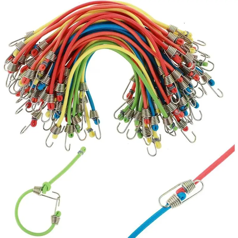 AA94-Mini Bungee-Cords 50PCS With Hooks Multicolor Short Rubber Bungie-Straps For Luggage Roof Rack
