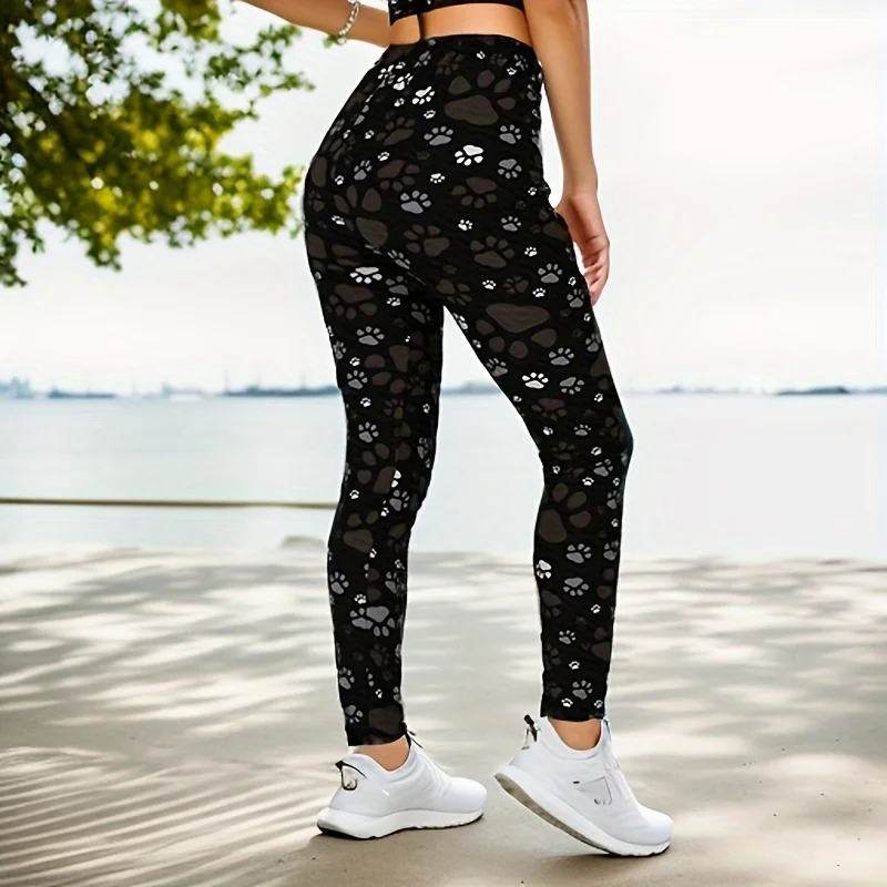 PD43 European and American Casual High Elastic Bottom Pants with Printed Small Feet and Claw Printed Pants for External Wear