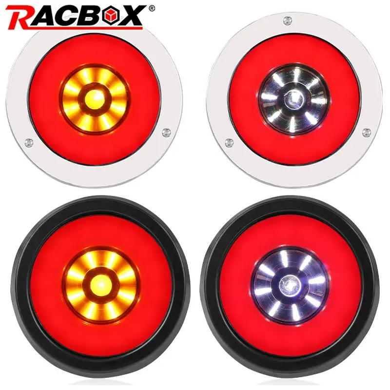 4 inch Round LED Tail Brake Light Red Yellow Turn Signal Lamp Trailer Light Stop Reverse Lamp For Car Truck Lorry Tractor 12/24V