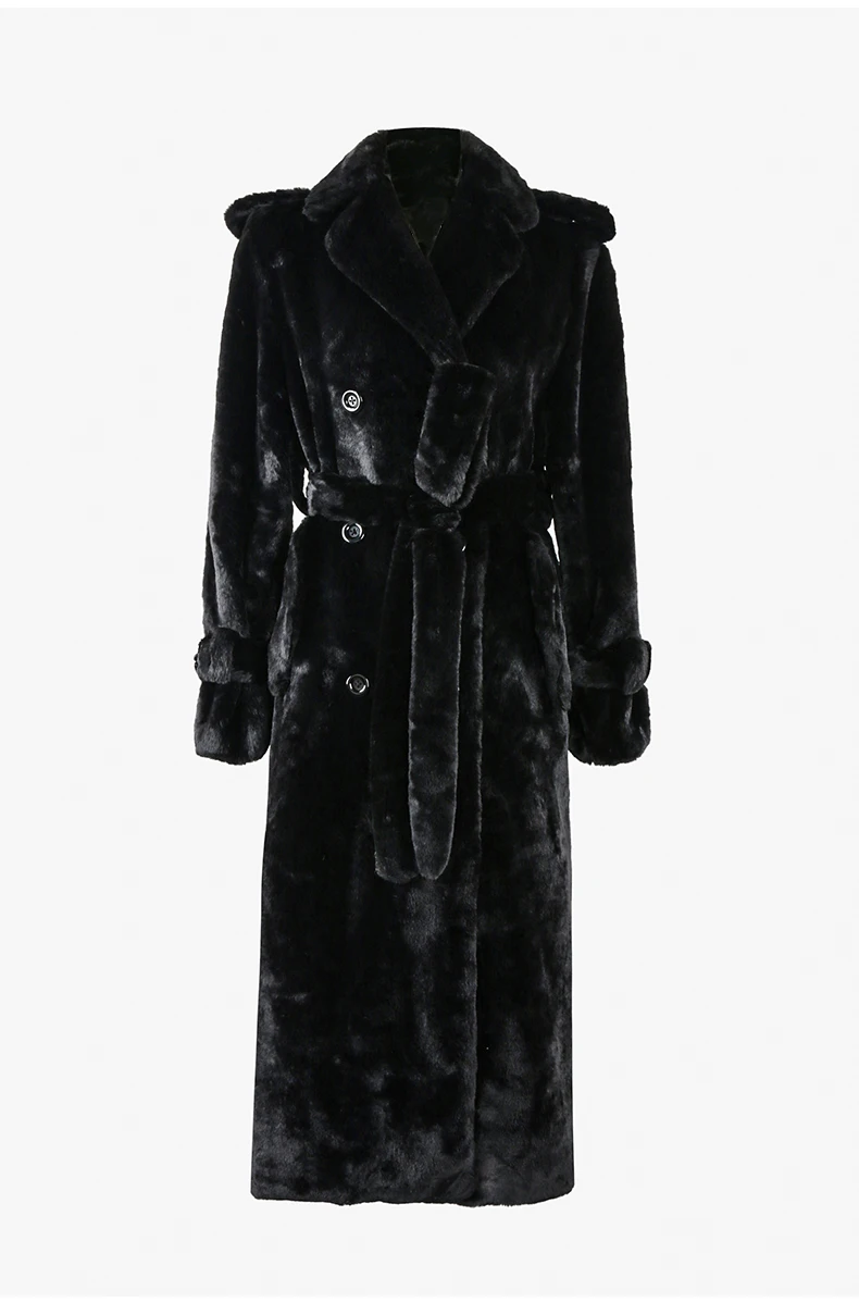 Nerazzurri Winter Long Black Thick Warm Fluffy Faux Fur Coat Women with Detachable Fake Fur Vest Double Breasted Overcoat 2024