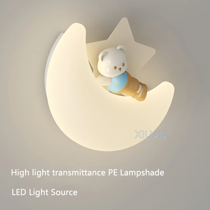 Creative Children Wall Lamps PE White Wall Sconces Moon Lighting Girl Bear Rabbit Kids Bedroom Atsmophere Wall Light LED Indoor