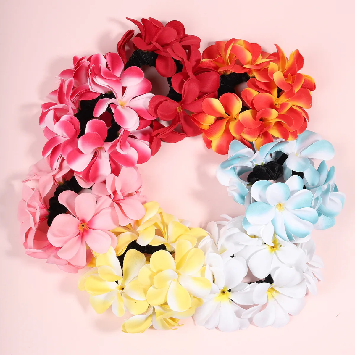 Frangipani Scrunchie - Sweet Fresh Hair Tie for High Ponytail Back-of-Head Hairstyles Perfect Gift Hair Accessories