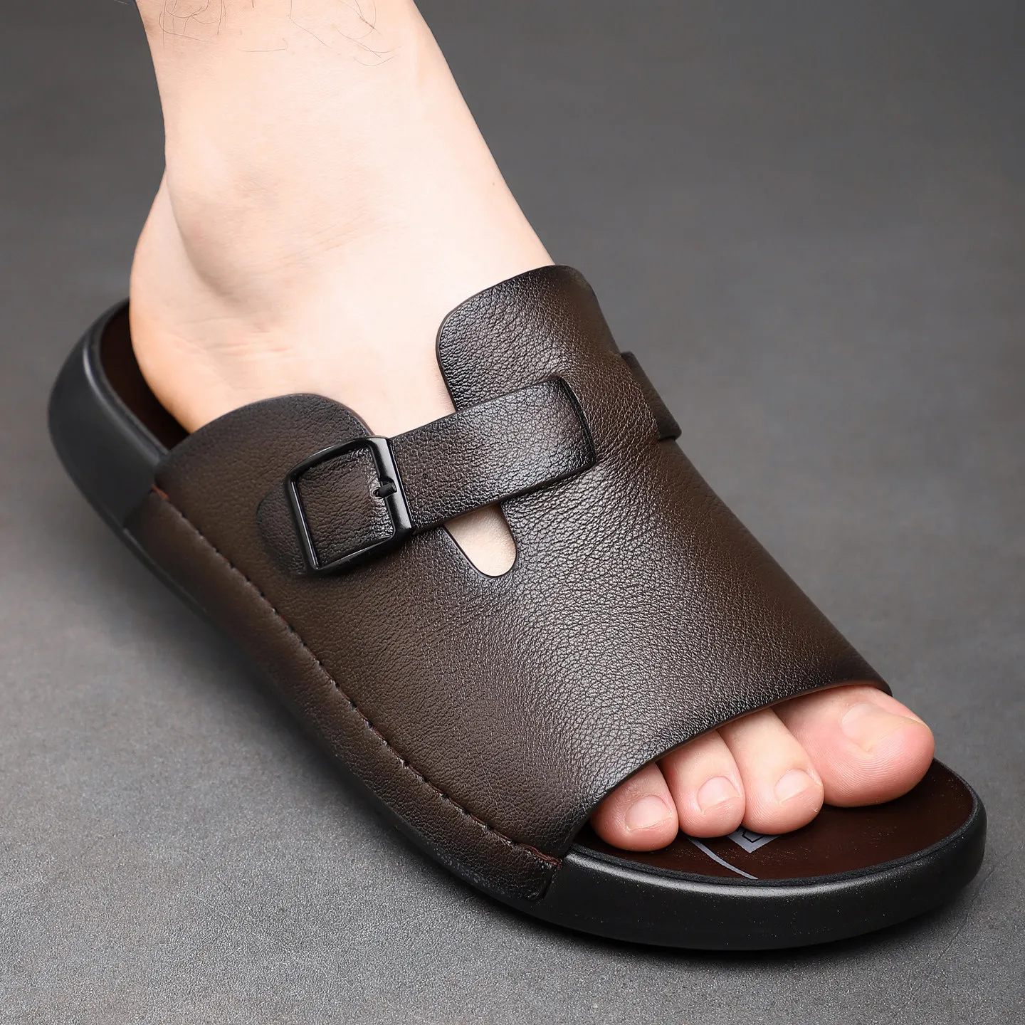 Men's Beach Shoes Summer Casual One-word Slippers Soft-soled Outer Wear-resistant Birkenstocks Half-drag Platform Sandals Sandal