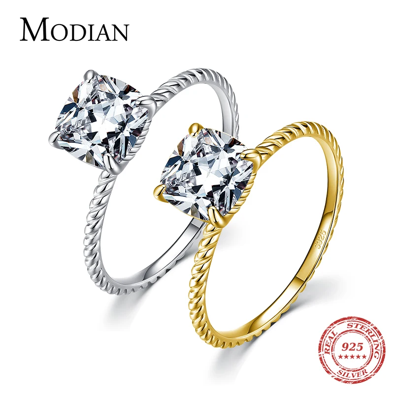 Modian High Quality 925 Sterling Silver Wedding Ring Luxury Square Cushion Cut CZ Finger Rings for Women Engagement Jewelry