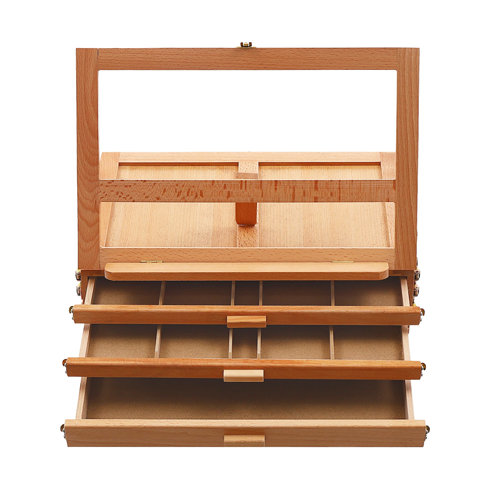 Tabletop Drawing Board Stand with 3 Drawers and 11 Compartments, Beech Wood Storage Easel 0-60° Tilt Adjustable, Portable Sketch Box for Painting Supplies, Ideal Gift for Artists Beginners view 3