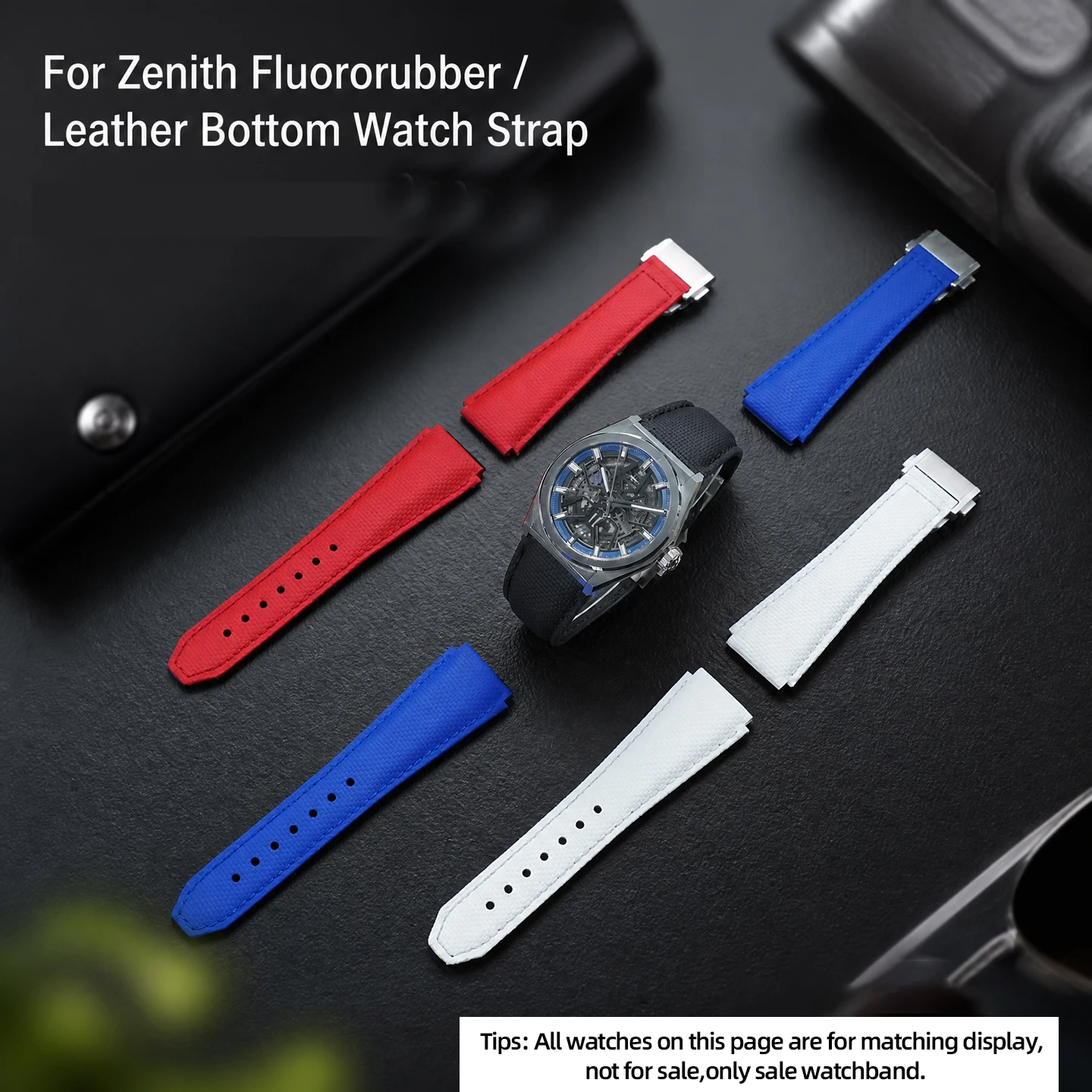 22mm Sports Fluororubber Watch Strap For Zenith Defy Series Classic 95.9000.670 FKM Leather Watch Band Deployment Clasp Men