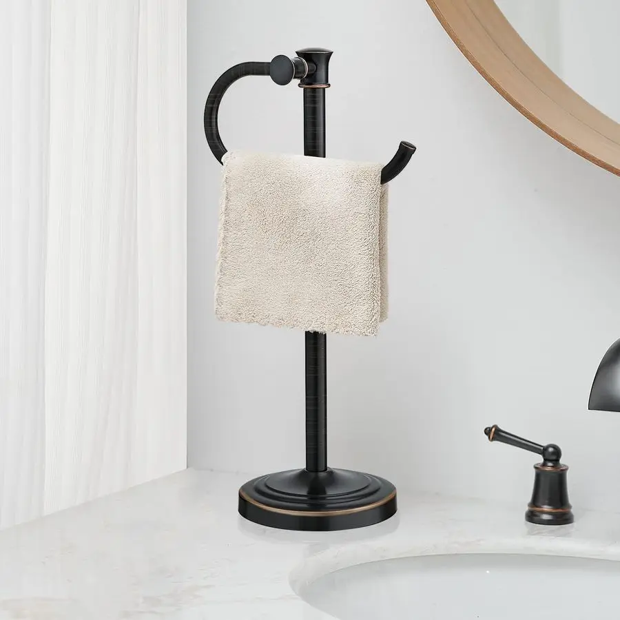 

17 Inch Oil Rubbed Bronze Stand Towel Bar Hanger Hand Towel Bar Bathroom Vanity Countertop Towel Holder Free Standing Stainless