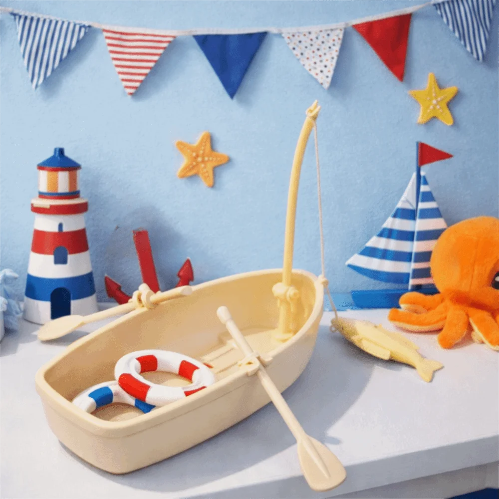 Mini Floating Plastic Boat Nautical Style Plastic Fishing Boat Model DIY Simulated Boat Ornaments DIY Home Ornament