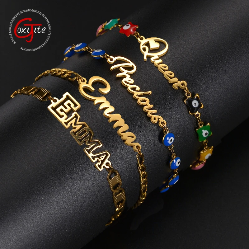 

Goxijite Fashion Colorful Bracelet Stainless Steel Custom Crown Heart Nameplate Color Chain Wrist Bracelet Gifts For Women