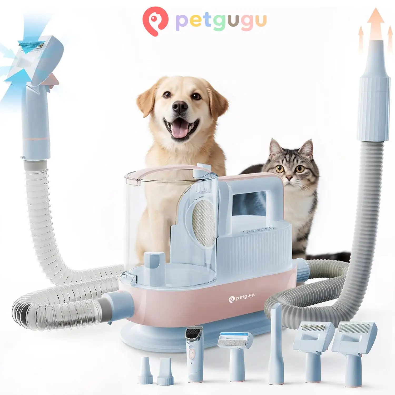 Petgugu M1 Pro Hunde-Pflege-Staubsauger & Tierpflege-Set mit 2,5-Liter-Behälter, 11.000 Pa Saugkraft, leises Gerät mit 3 Saugstufen und Trocknungsfunktion.
