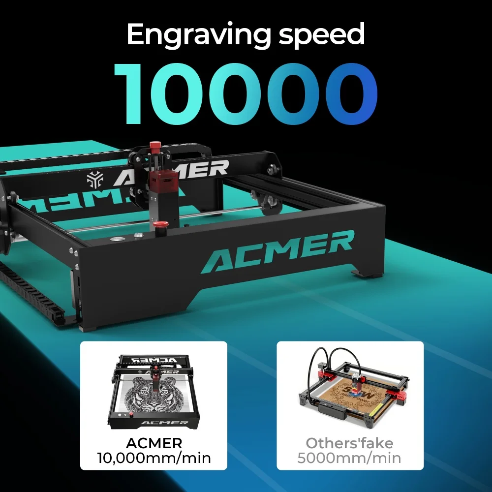 ACMER P1 10W Powerful Laser Engraver Wifi APP Control Woodworking Cutting Machine Wood Leather Panel Engraving 400x410mm Size