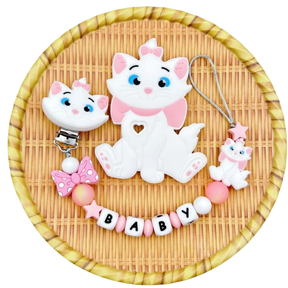 

Customized Letters Name Baby Cartoon Silicone Beads Pendant Pacifier Clips Chains Holder Teether Baby Kawaii Toy Baby Gifts