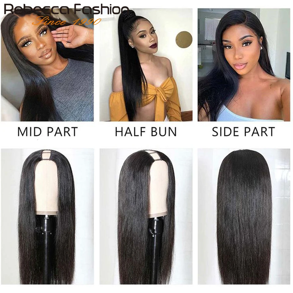 Rebecca Straight Hair U Part Human Hair Wigs For Women Natural Black Brown Indian Straight Human Hair V Part Wigs U Shape Wig