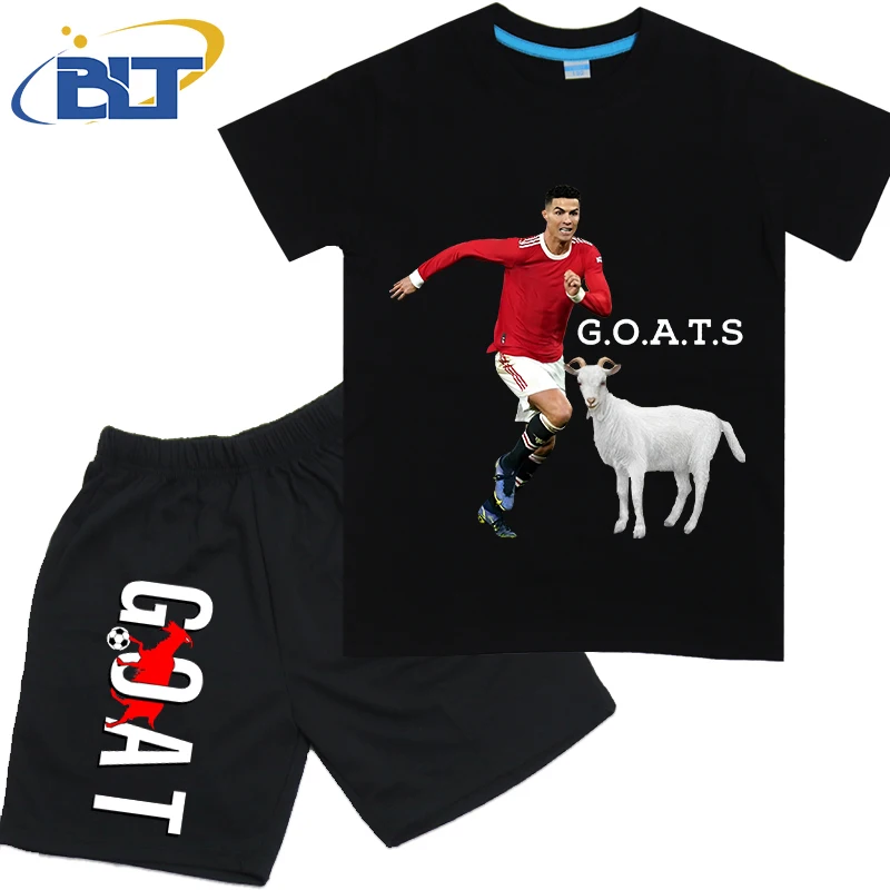 GOAT CR7 printed children's clothing summer kids cotton T-shirt suit sports short-sleeved shorts 2-piece set