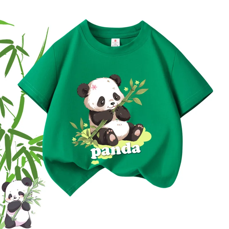 Panda Pattern Printed T-shirt for Children's Summer Personalized Print Pure Cotton Short Sleeved Boy and Girl Parent-child Shirt
