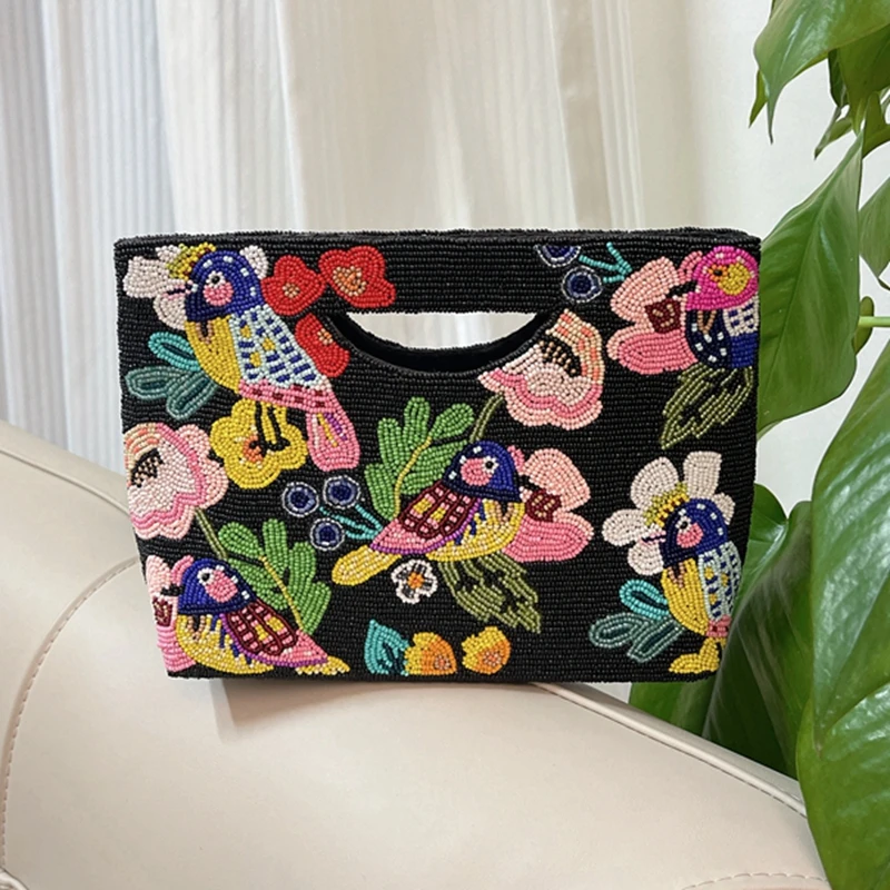 DOYUTIG Brand Women\'s Indian Beaded Handbag Retro Handmade Mini Totes Lady Embroidery Bead Evening Bags Wedding Party Bag N029