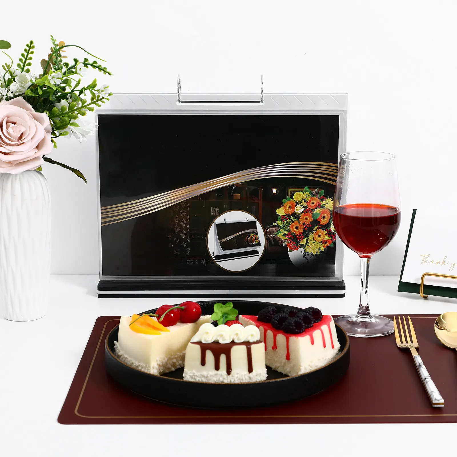 A4 Clear Acrylic Flip Menu Stand Horizontal Desktop Sign Holder with Smooth Rings for Restaurants and Cafes