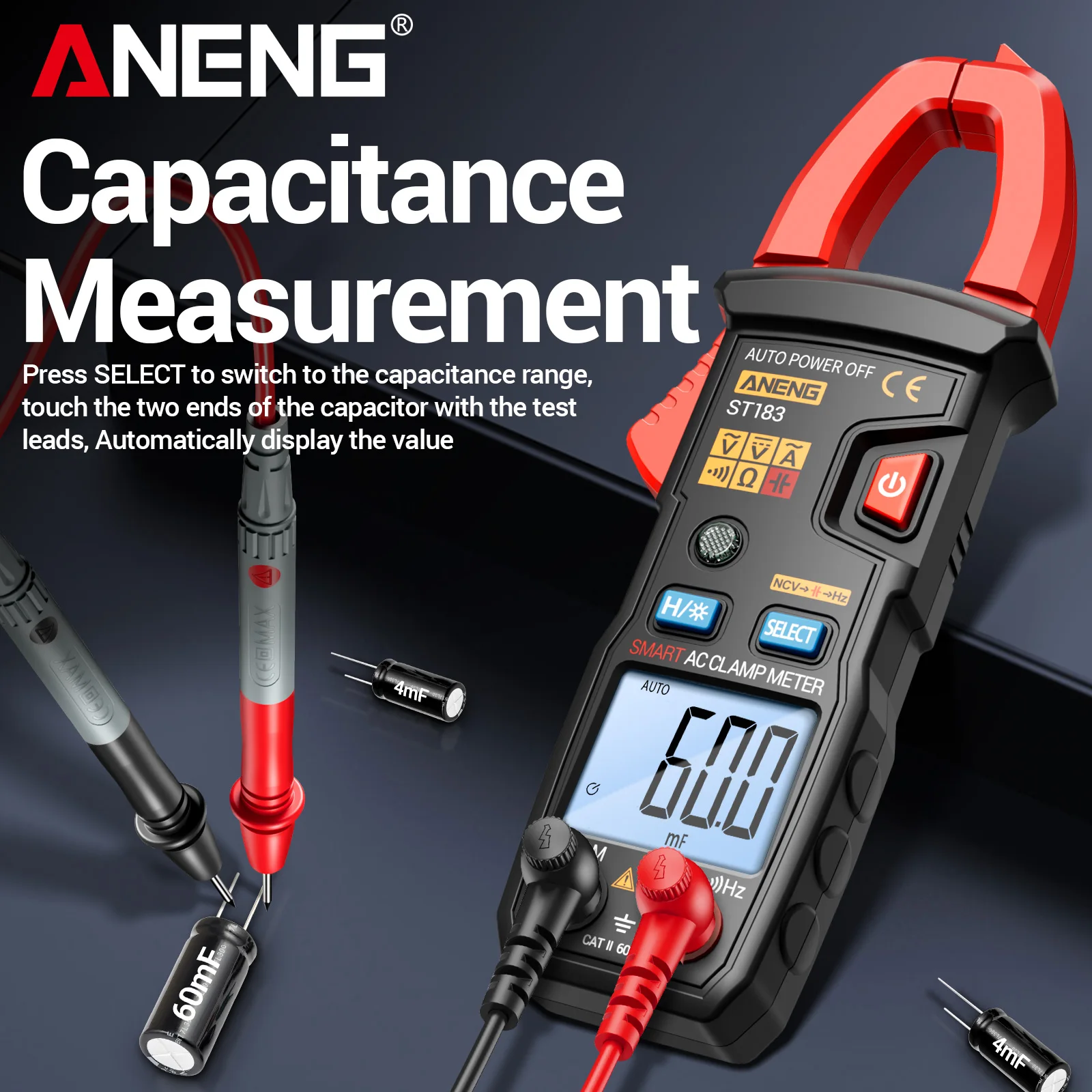 ANENG ST183 Professional Digital Clamp Meter Multimeter Smart Resistance AC/DC Voltage Hz Detector Electrician Tester Tool