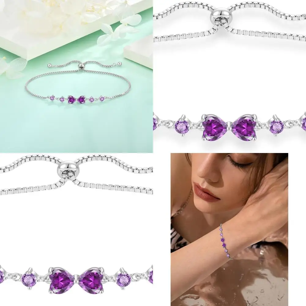 

Женский регулируемый браслет из стерлингового серебра с камнем рождения, ювелирные изделия из серебра 925 пробы для любителей сердца