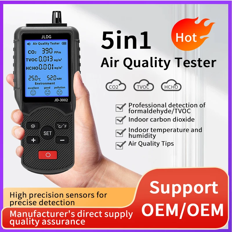Air Quality Monitor CO2 TVOC Temperature Humidity Detector Professional Industrial Grade Air Testing Equipment