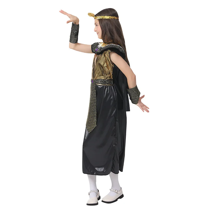 زي الأميرة المصرية كليوباترا للفتيات من عمر 6 إلى 12 سنة للأطفال فستان طويل من الذهب الأسود Umorden