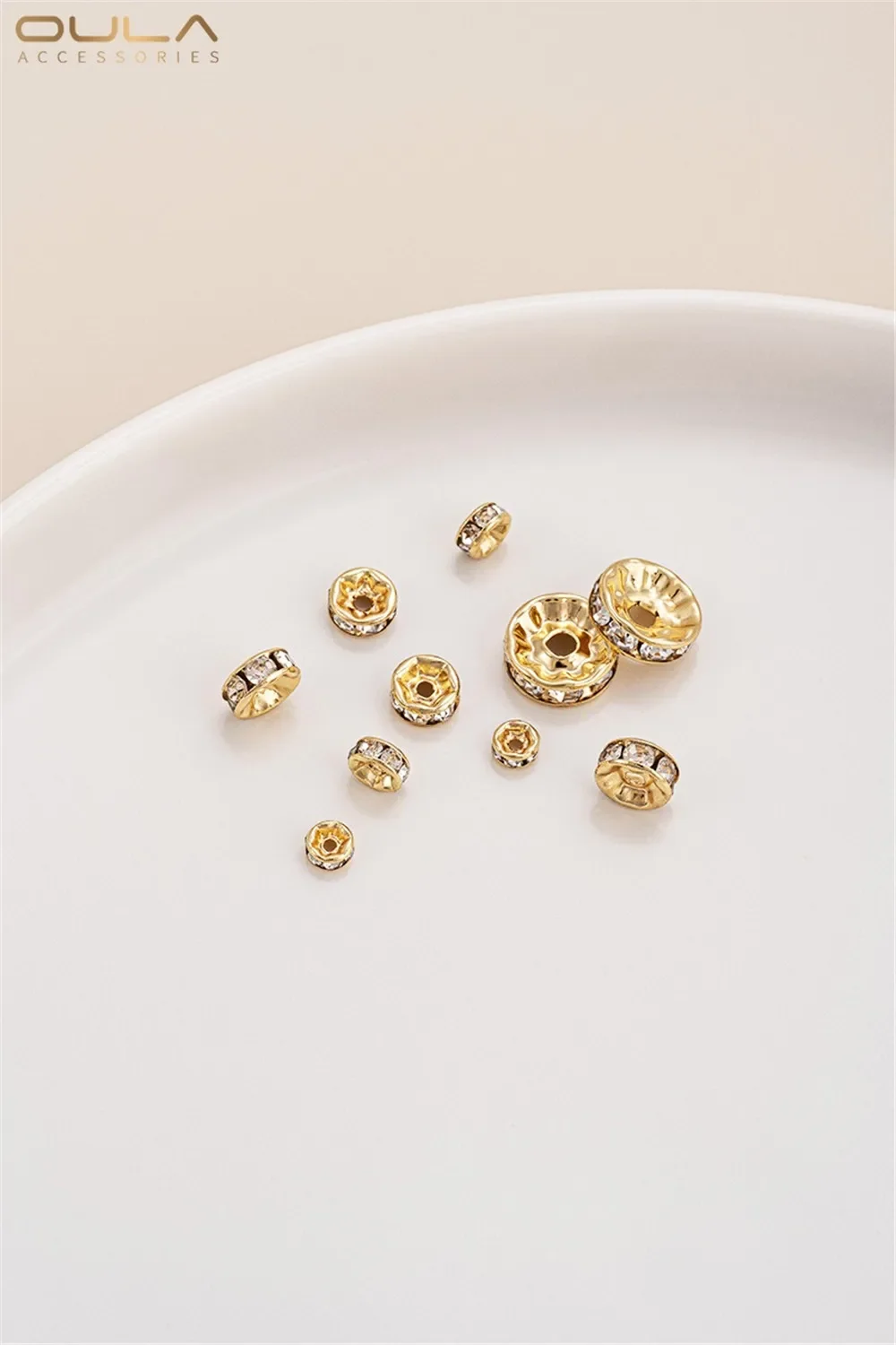 

14K Gold-Color Plated Diamond Ring Zircon Spacer Handmade Bead DIY Crystal Bracelet Pearl Necklace Spacer Accessories
