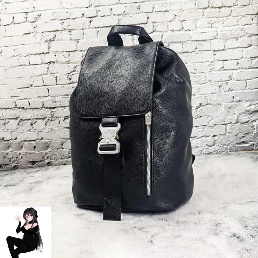 

Litchi Peel Lines 1017 ALYX 9SM Silvery Buckle Knapsack Men Women Flap Pocket Drawstring Adjustable Shoulder Straps Backpack Y2k