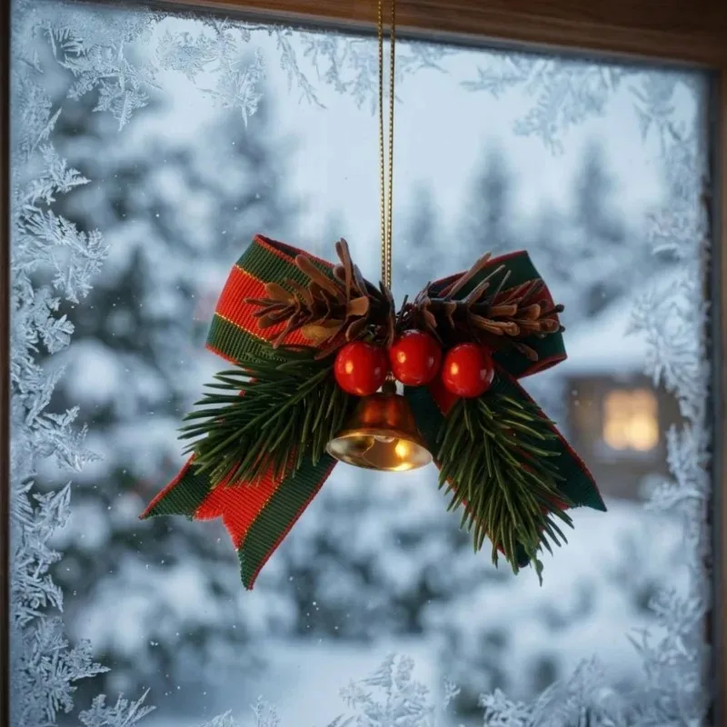 Mini Christmas Bowknot Bells Pinecone Red Berries Hanging Ornament Xmas Tree Gift Box Bells Home Holiday Party DIY Decor Pendent view 5
