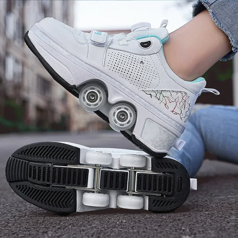 

Roller Shoes USB Charging LED Light Up Boys Girls 4 Wheel Sneaker Stylish Adult Casual Skateboarding Skates Sports Shoe